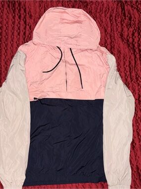 H&M Pink, Navy & White Colorblock Hooded Windbreaker